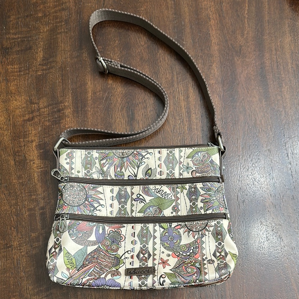 Sakroots Brown Cream Crossbody Bag with Adjustable Strap
